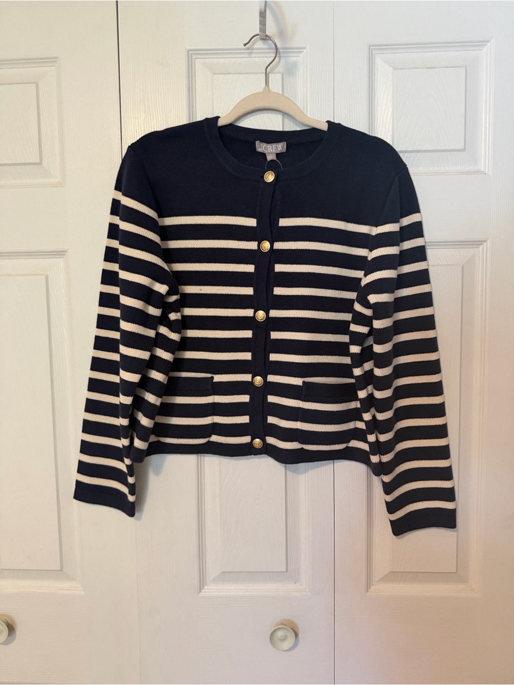 J. Crew Navy and Cream Striped Button Cardigan - Picture 1 of 4